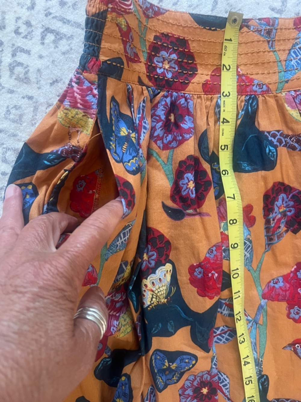 Nathalie du Pasquier Orange Floral A-Line Skirt with Navy Accents - Picture 5 of 7